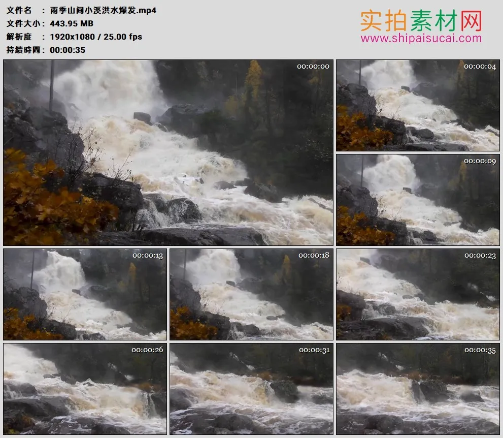 高清实拍视频素材丨雨季山间小溪洪水爆发