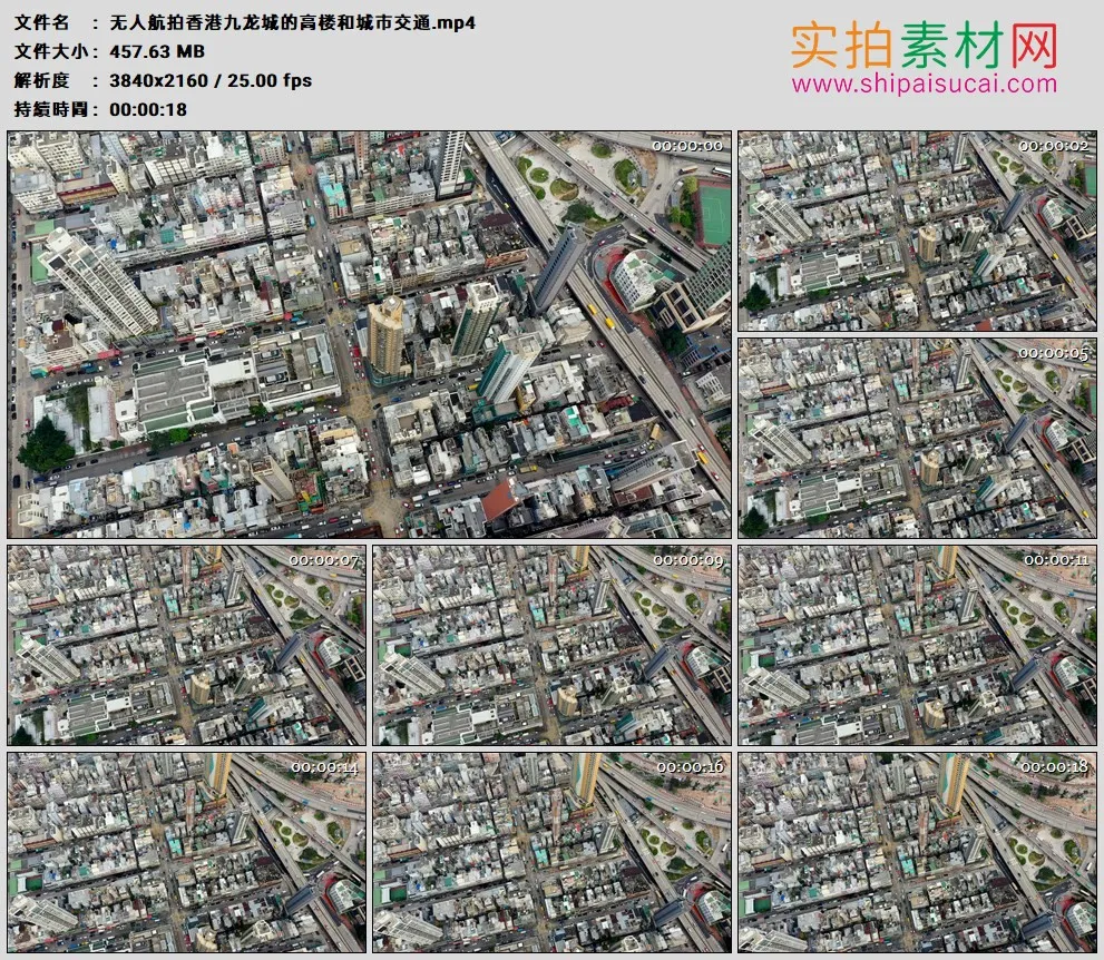 4K高清实拍视频素材丨无人机航拍中国香港九龙城的高楼和城市交通
