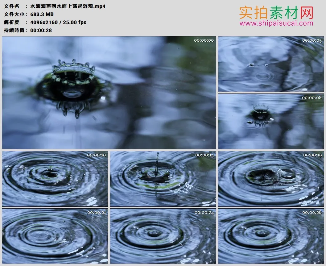 4K高清实拍视频素材丨水滴滴落到水面上荡起涟漪