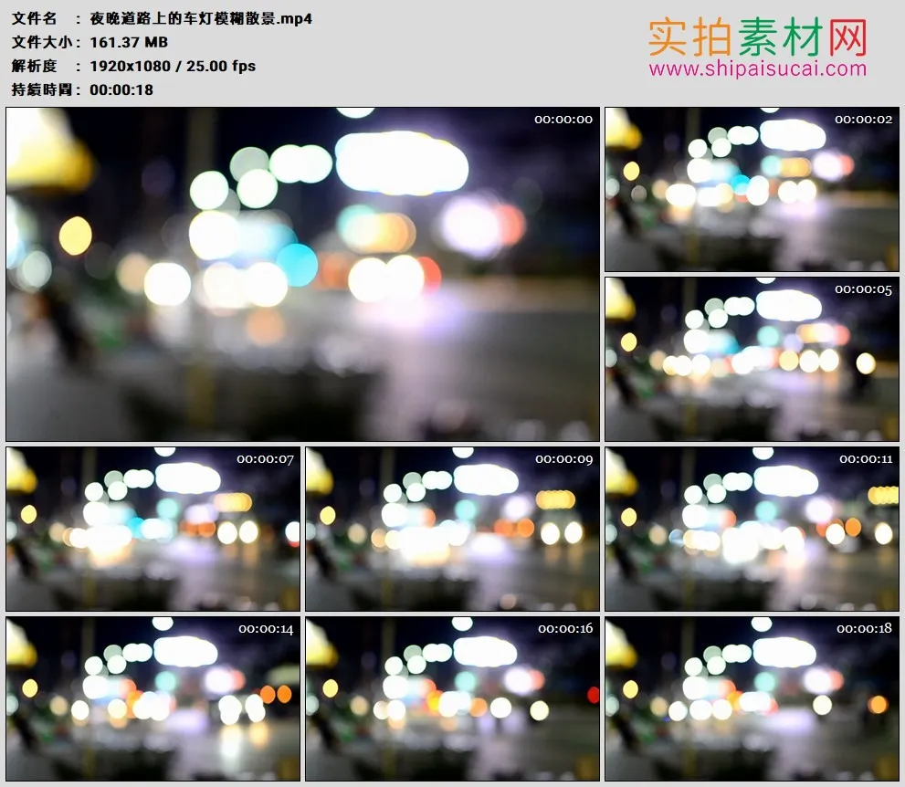 高清实拍视频素材丨夜晚道路上的车灯模糊散景