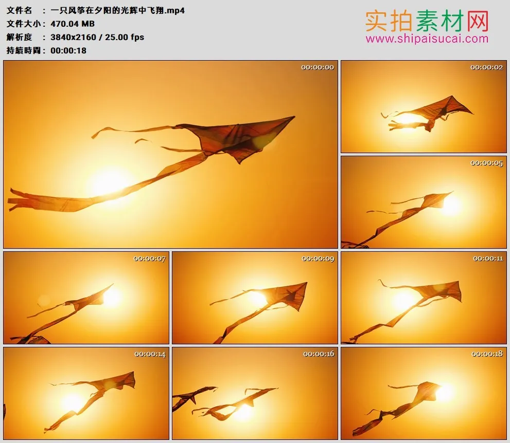 4K高清实拍视频素材丨一只风筝在夕阳的光辉中飞翔