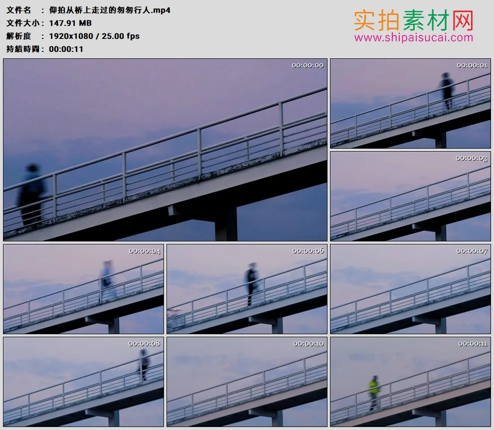 高清实拍视频素材丨仰拍从桥上走过的匆匆行人