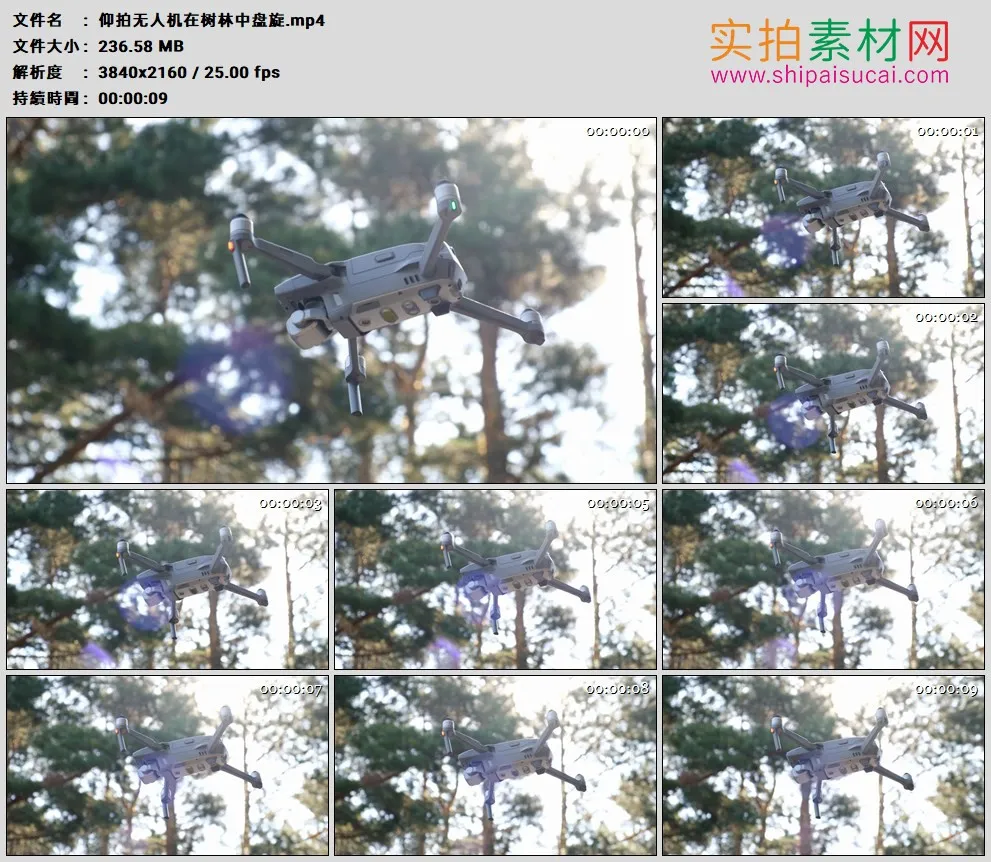 4K高清实拍视频素材丨仰拍无人机在树林中盘旋