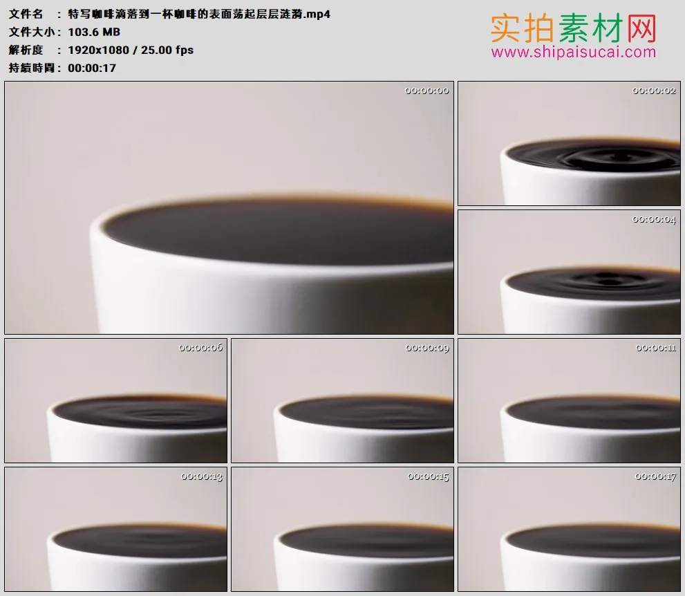 高清实拍视频素材丨特写咖啡滴落到一杯咖啡的表面荡起层层涟漪
