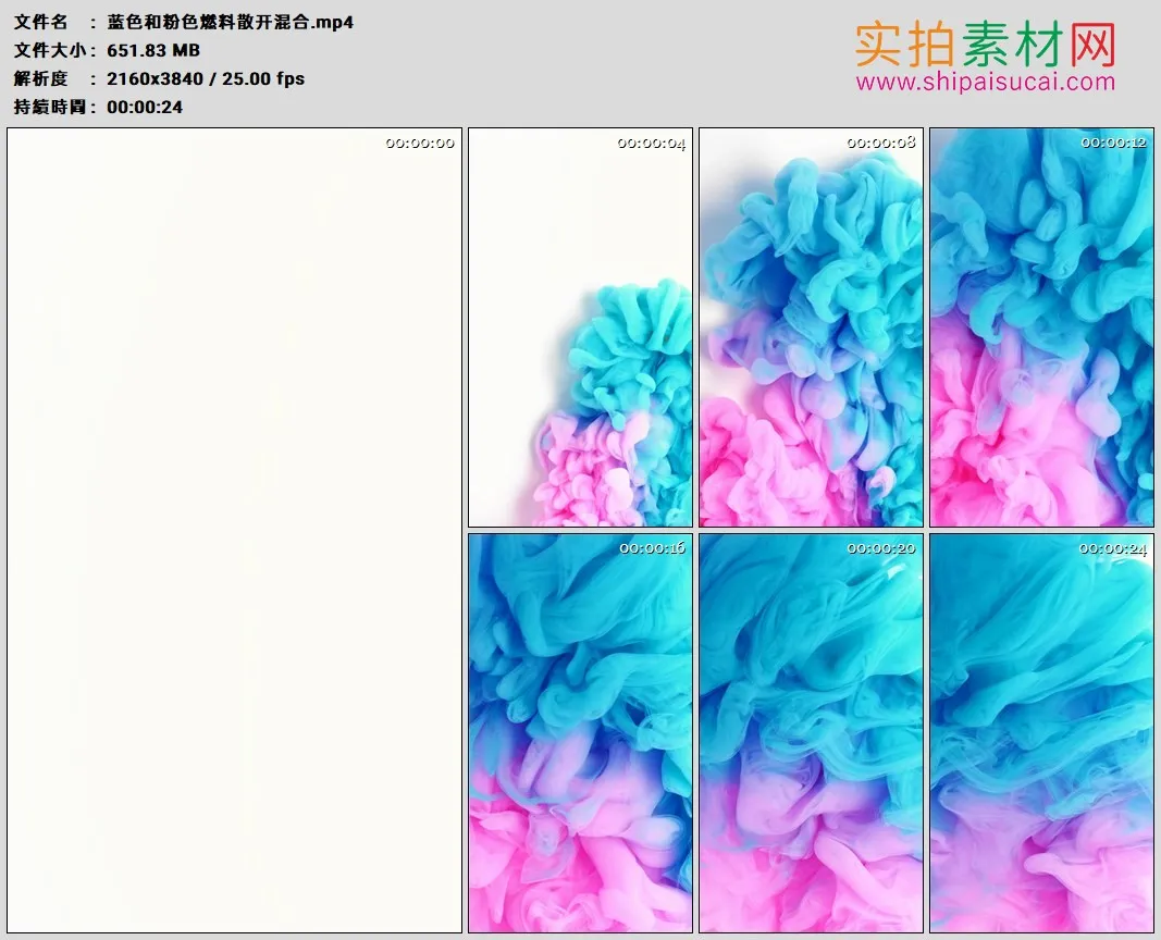 4K高清实拍视频素材丨蓝色和粉色颜料散开混合2160×3840竖幅