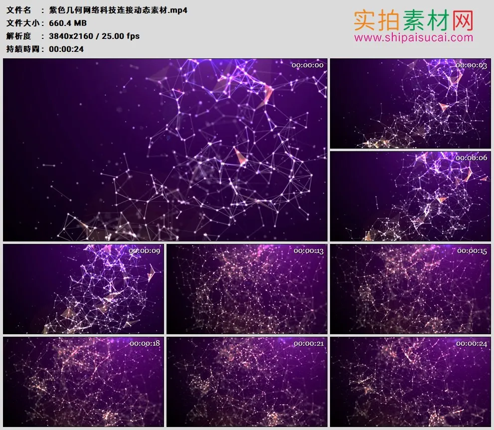 4K高清动态视频素材丨紫色几何网络科技连接动态素材