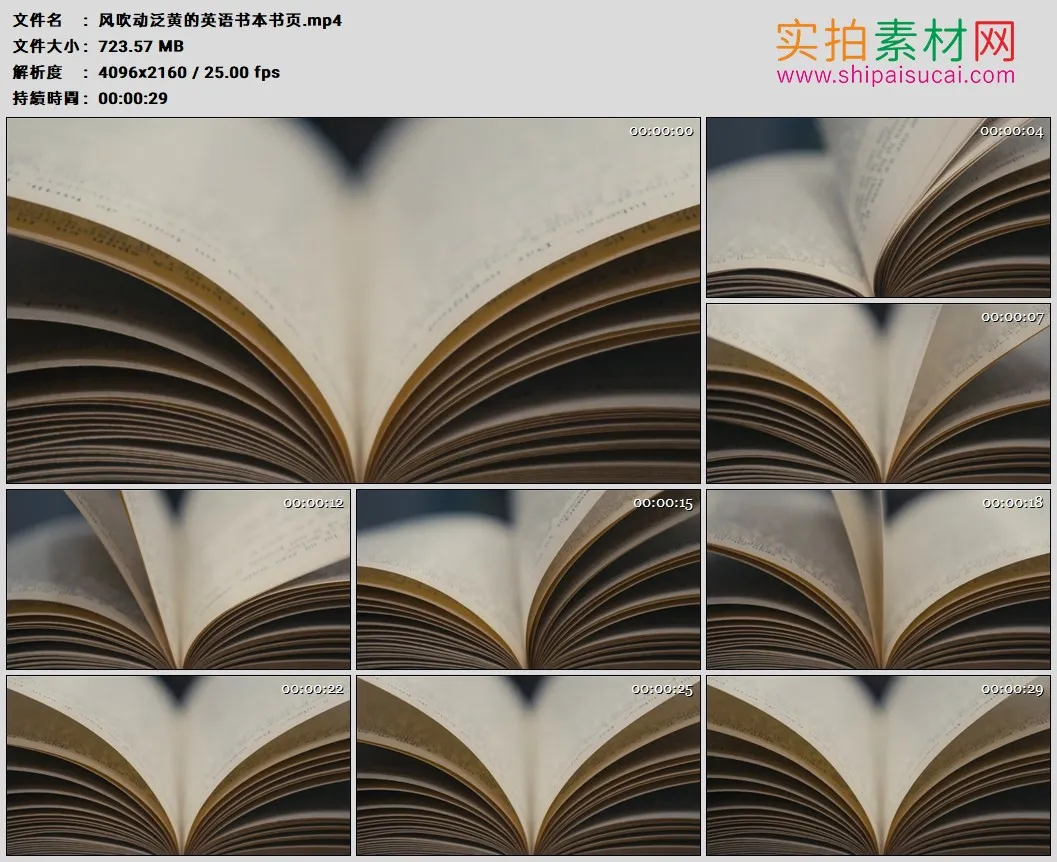 4K高清实拍视频素材丨风吹动泛黄的英语书本书页