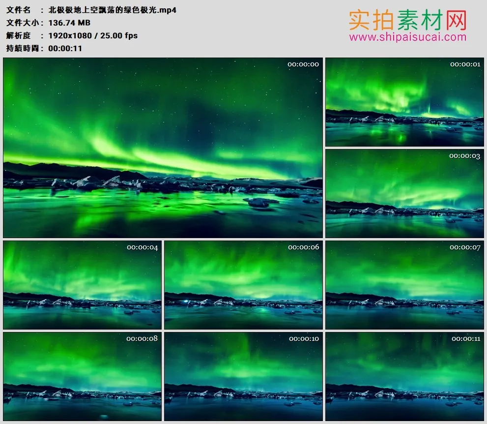 高清实拍视频素材丨北极极地上空飘荡的绿色极光