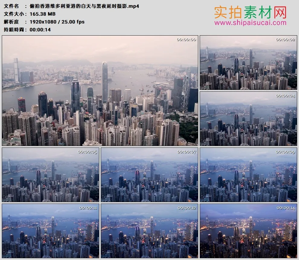 高清实拍视频素材丨俯拍中国香港维多利亚港的白天与黑夜延时摄影