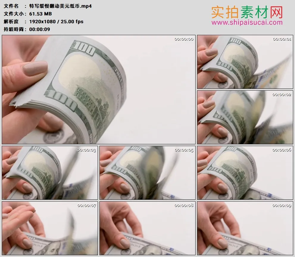 高清实拍视频素材丨特写缓慢翻动美元纸币
