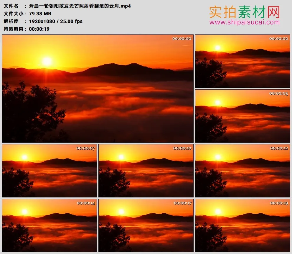 高清实拍视频素材丨清晨一轮朝阳散发光芒照射着翻滚的云海