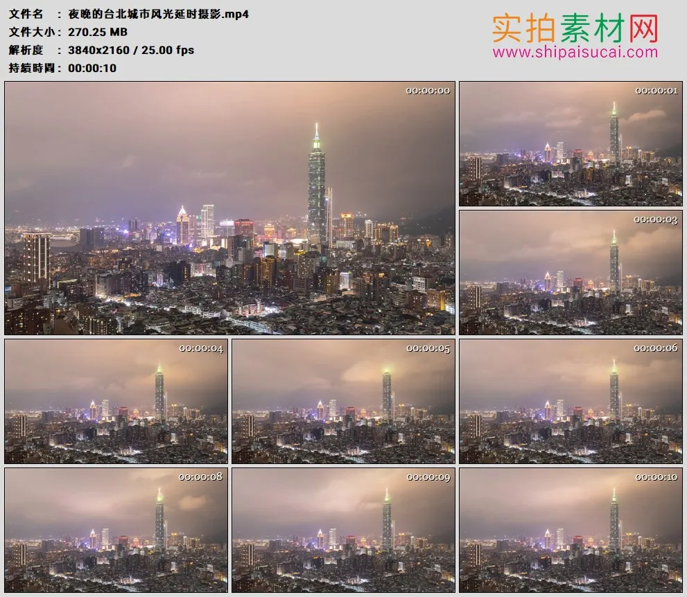 4K高清实拍视频素材丨夜晚的台北城市风光延时摄影